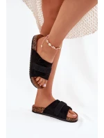 Klapki Damskie Z Rzepem Na Korkowej Platformie Czarne Baylin