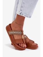 Dámské platformové sandály s pásky a zlatým detailem Camel Tahlia