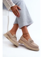 Dámske semišové mokasíny na podpätku s béžovým zdobením D&A Dámske semišové mokasíny na podpätku s béžovým zdobením D&A