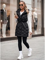 Dámska prešívaná vesta s kapucňou a opaskom, čierna, FashionStreet TY5903 Dámska prešívaná vesta s kapucňou a opaskom, čierna, FashionStreet TY5903