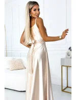 512-3 JULIET elegantné dlhé saténové šaty s výstrihom a rozparkom na nohách - BEACH