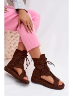 Dámské sandály Eko semiš s vysokým páskem a šněrováním Čokoládové Ferlisse