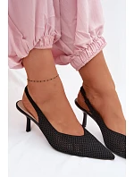 Dámské sandály z síťovaného materiálu na jehlovém podpatku Černé Emiliana