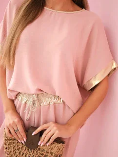 Viskózová súprava so zlatým lemovaním tmavo púdrovo ružová