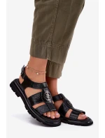 Skórzane Sandały Damskie Lakierowane Z Ozdobnym Detalem Artiker 56C0691 Czarne