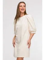 B291 Šaty áčkového strihu s rukávmi - vanilka