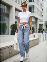 Dámske baggy džínsy s vysokými siedmimi modrými nohavicami FashionStreet UY2928 Dámske baggy džínsy s vysokými siedmimi modrými nohavicami FashionStreet UY2928