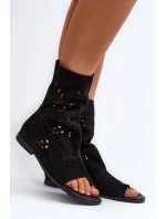 Zazoo 3437 Damskie Zamszowe Sandały Z Cholewką Na Zamek Czarne