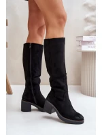 Ocieplane Kozaki Na Słupku Eko Zamszowe Przed Kolano Czarne Leamirael