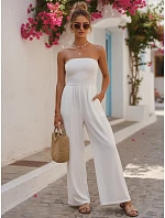 Dámsky letný overal so širokými nohavicami ecru FashionStreet EY2648 Dámsky letný overal so širokými nohavicami ecru FashionStreet EY2648