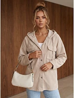 Dámska oversize manšestrová bunda s kapucňou, béžová, FashionStreet TY6051 Dámska oversize manšestrová bunda s kapucňou, béžová, FashionStreet TY6051