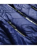 Tmavo modrá krátka dámska prešívaná bunda s kapucňou (B9566)