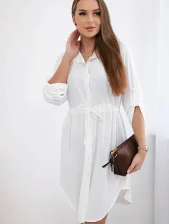 Šaty so zapínaním na gombíky a viazaním v páse ecru