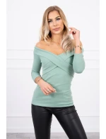 Blúzka s výstrihom do V tmavo mätová
