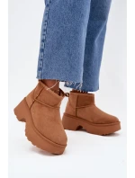 Śniegowce Damskie Niskie Wsuwane Ocieplane Futerkiem Camel Mavelle