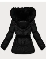 Zimná bunda s kapucňou a opaskom J Style black (5M3322-392)