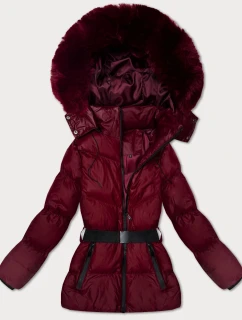 Zimná bunda s kapucňou a opaskom J Style bordová (5M3322-1)