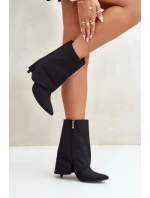 Botki Damskie W Paski Na Szpilce Z Wywiniętą Cholewką I Noskami W Szpic Czarne Naritua