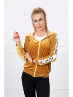 Horčicová velúrová mikina s kapucňou