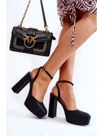Damskie Sandały Brokatowe Na Słupku Czarne Rosel