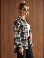 Dámska oversize flanelová košeľa s kockovaným vzorom, čierna, FashionStreet DY0500