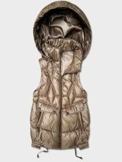 Dámska krátka bunda bez rukávov s odnímateľnou kapucňou Goodlookin béžová (B8258-12)