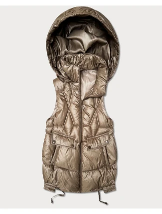 Dámska krátka bunda bez rukávov s odnímateľnou kapucňou Goodlookin béžová (B8258-12)