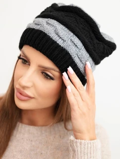 Dámska zimná vlnená čiapka s ozdobným vzorom K446 sivá + čierna