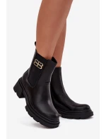 Botki Sztyblety Damskie Ze Złotym Detalem Ocieplane Czarne Serene