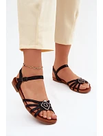 Dámské sandály Ploché s pásky a ozdobou S.Barski KV61-6056 Černé