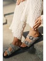 Zamszowe Klapki Damskie Z Klamrami D.Franklin DFSH405002 Zebra