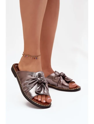 Klapki Damskie Na Płaskim Obcasie Grafitowe Nelvira