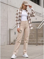 Dámske džínsy s vysokým pásom a klasickým strihom, béžové, FashionStreet UY3092 Dámske džínsy s vysokým pásom a klasickým strihom, béžové, FashionStreet UY3092