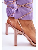 Eleganckie Wiązane Sandały Z Dżetami Nude Nessy