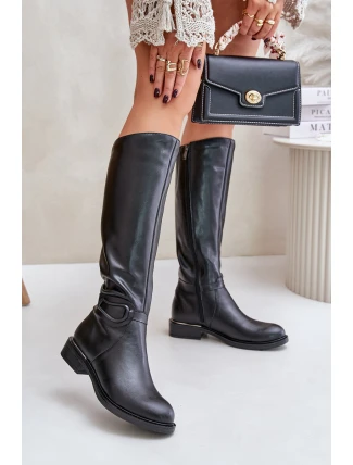 Zazoo 70140 Skórzane Kozaki Damskie Przed Kolano Ocieplane Czarne Zazoo 70140 Skórzane Kozaki Damskie Przed Kolano Ocieplane Czarne