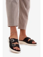 Lekkie Klapki Damskie Na Koturnie Z Klamrami Czarne Hellexia