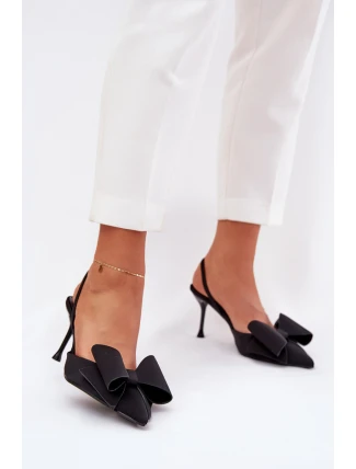 Szpilki Z Odkrytymi Piętami I Kokardką Czarne Eklevia