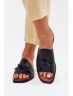 Klapki Damskie Na Płaskim Obcasie Z Ozdobnym Wiązaniem Czarne Norela