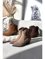 Wsuwane Botki Kowbojki Damskie Z Naturalnego Zamszu Camel Beretta