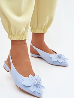 Dámské sandály na ploché podrážce s dekorativním květem modré Telivette
