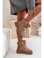 Sznurowane Trapery Damskie Z Futerkiem Ciemnobeżowe Vaminia