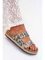 Wzorzyste Klapki Damskie Na Korkowej Platformie Z Klamrami Lee Cooper LCW-25-35-3480L Multikolor