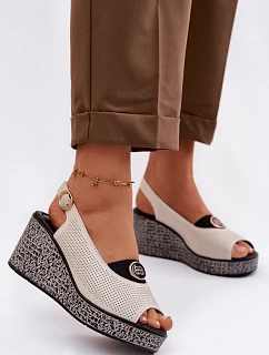 Kožené sandály na platformě S.Barski LR61-7010 Béžové