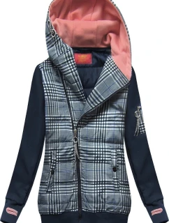 Tmavomodrá mikina z rôznych lepených materiálov (AMG-611A)