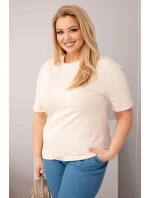 Dámske bavlnené Plus veľkosť blúzka s krátkymi rukávmi Basic béžová