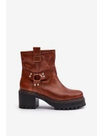 Damskie Skórzane Botki Na Zamek Lewski 3435 Brązowe