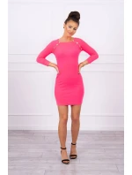 Šaty s ozdobnými gombíkmi ružové neónové