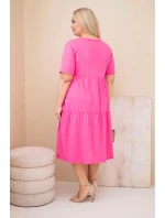 Dámske bavlnené plus size šaty s krátkymi rukávmi a volánom v ružovej farbe Dámske bavlnené plus size šaty s krátkymi rukávmi a volánom v ružovej farbe