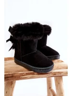 Dziecięce Ocieplane Botki Z Kokardkami Śniegowce Czarne Funky