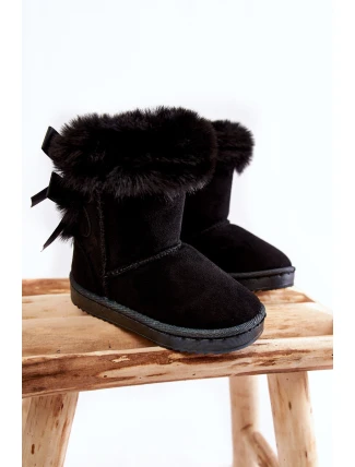Dziecięce Ocieplane Botki Z Kokardkami Śniegowce Czarne Funky